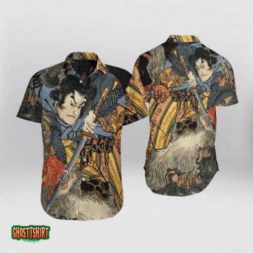 Japanese Aesthetic Ukiyoe Grey Aloha Hawaiian Shirt