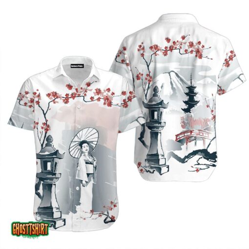 Japanese Sakura Cherry Blossom White Aloha Hawaiian Shirt