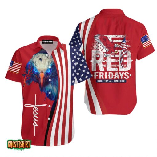 Jesus And Eagle On Friday We Wear Red Aloha Hawaiian Shirt