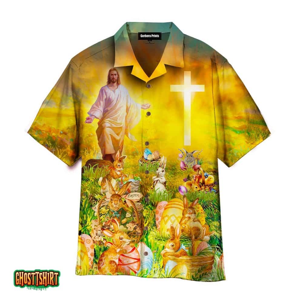 Jesus Christ With Easter Bunny Aloha Hawaiian Shirt