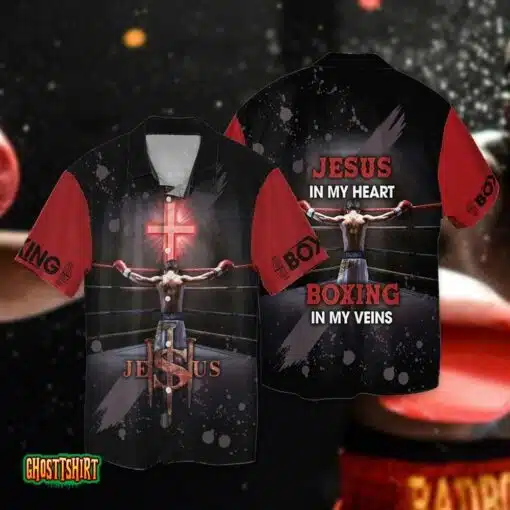 Jesus In My Heart Boxing In My Veins Black Aloha Hawaiian Shirt