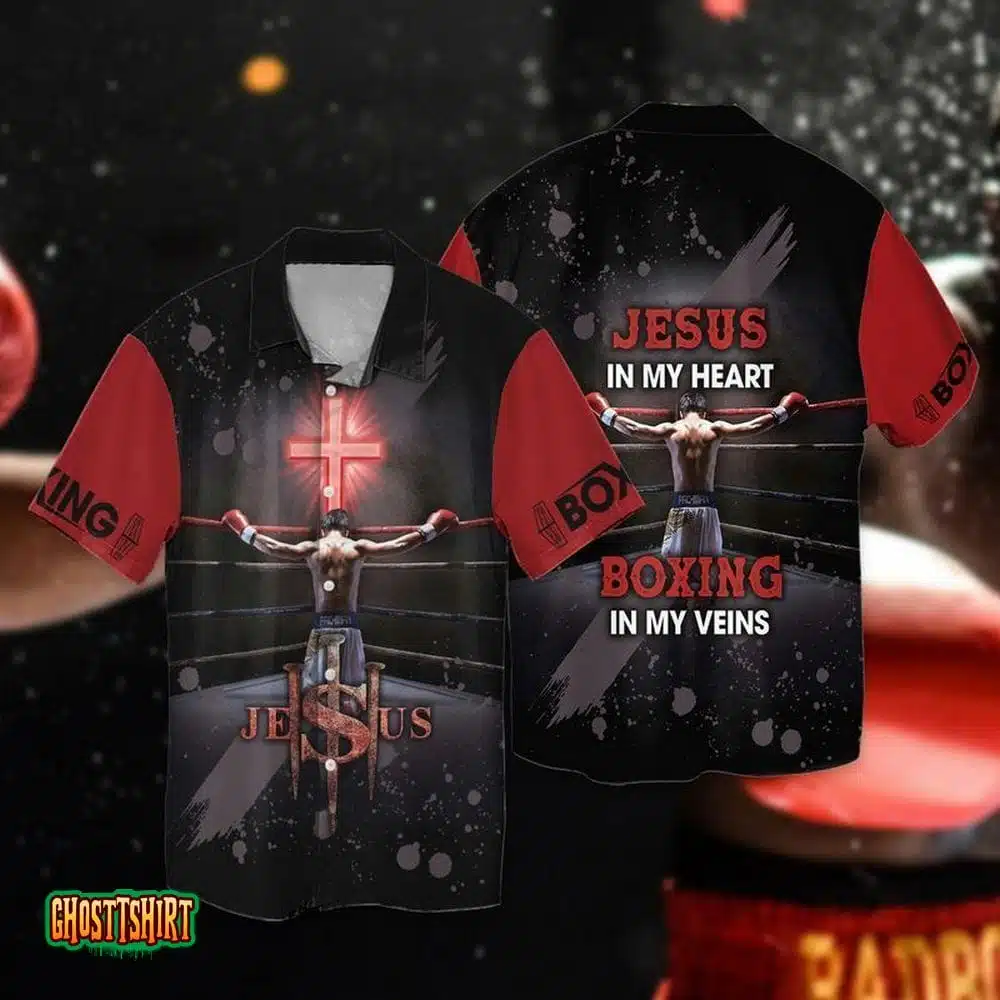Jesus In My Heart Boxing In My Veins Black Aloha Hawaiian Shirt Jesus In My Heart Boxing In My Veins Black Aloha Hawaiian Shirt