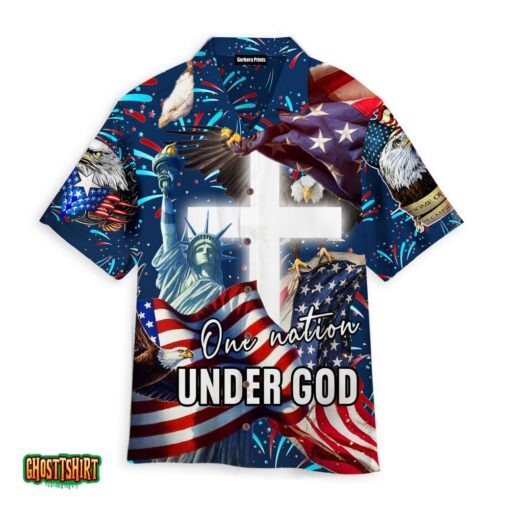 Jesus One Nation Under God Blue Aloha Hawaiian Shirt