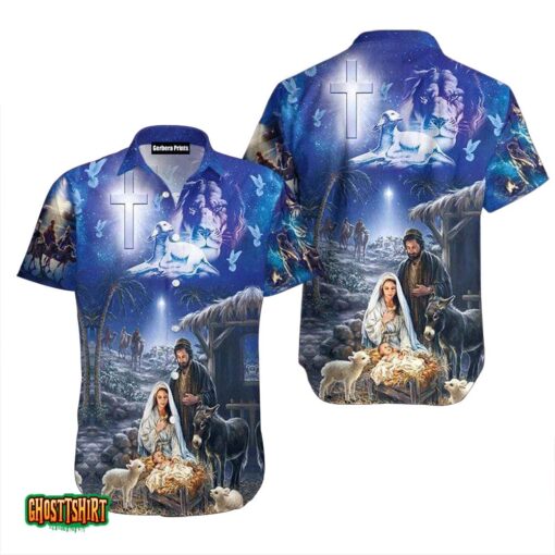 Jesus Was Born On Farm Blue Aloha Hawaiian Shirt