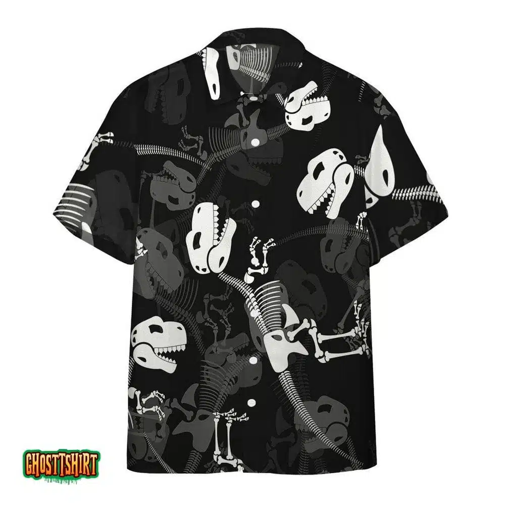 Jurassic Dinosaur Bones Black And White Aloha Hawaiian Shirt