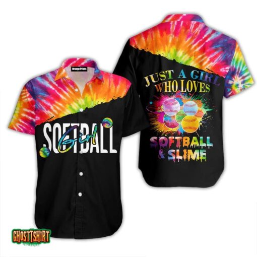 Just A Girl Who Loves Softball And Slime Colorful Aloha Hawaiian Shirt