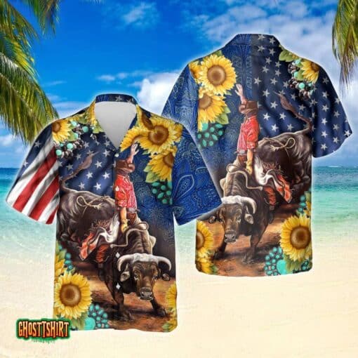 Kentucky Derby Bull Rodeo Sunflower Aloha Hawaiian Shirt
