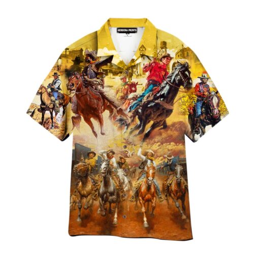 Kentucky Derby Cowboy Real Men Ride Horses Orange Aloha Hawaiian Shirt