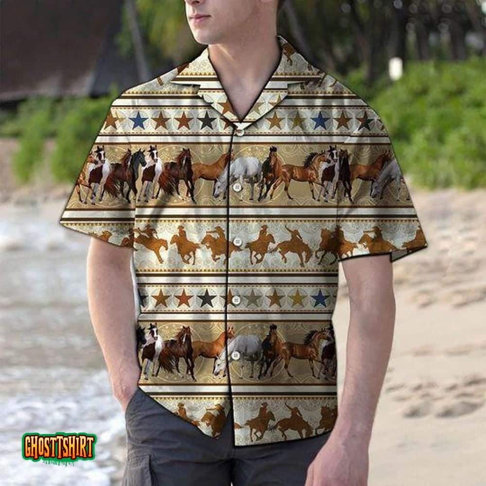 Kentucky Derby Cowboy Wild Horse Multicolor Aloha Hawaiian Shirt