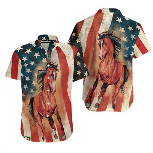 Kentucky Derby Horse American Flag Aloha Hawaiian Shirt
