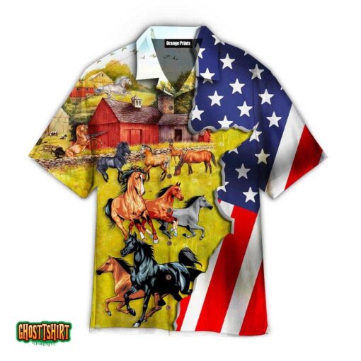 Kentucky Derby Horse Lover American Flag Aloha Hawaiian Shirt