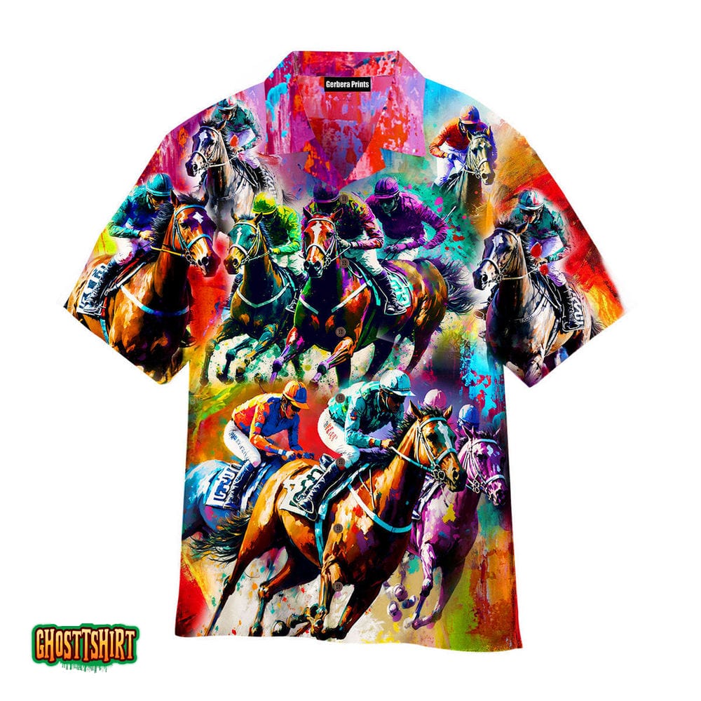Kentucky Derby Horse Racing Pattern Galaxy Aloha Hawaiian Shirt