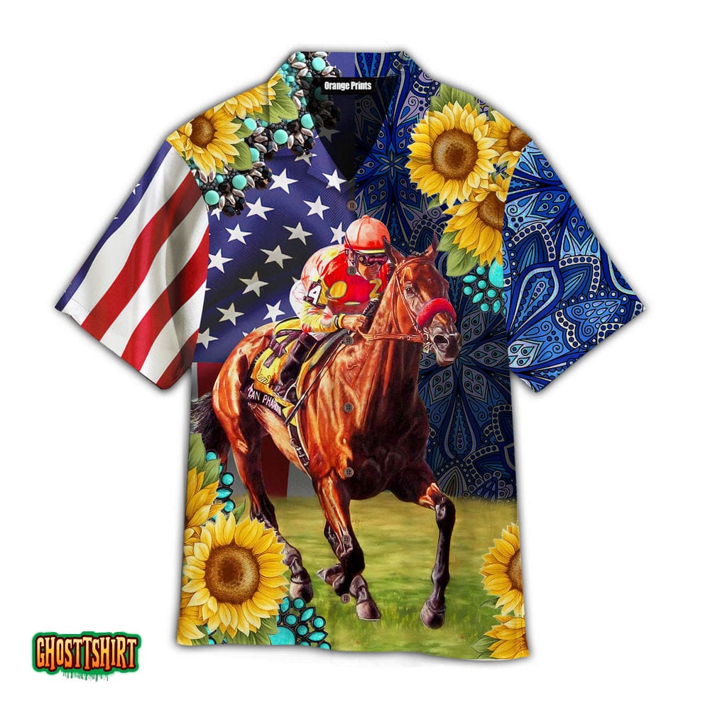 Kentucky Derby Horse Racing Sunflower Aloha Hawaiian Shirt