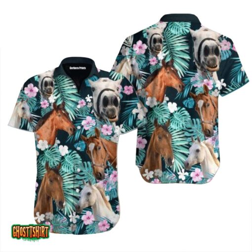 Kentucky Derby Horse Tropical Blue Aloha Hawaiian Shirt