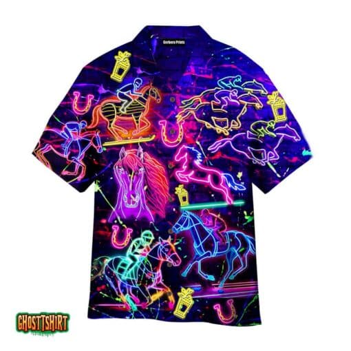 Kentucky Derby Racing Horse Neon Aloha Hawaiian Shirt