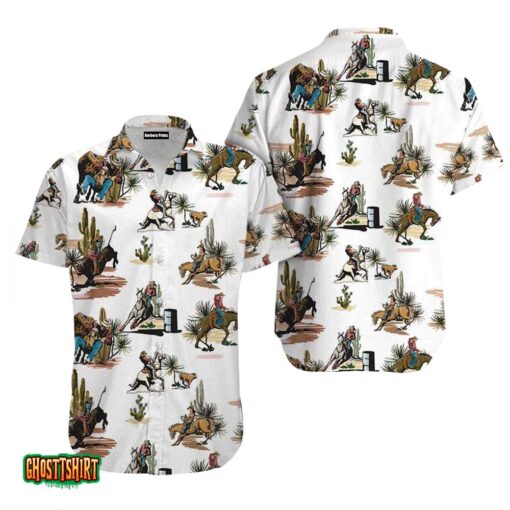 Kentucky Derby Rodeo Cowboy White Aloha Hawaiian Shirt