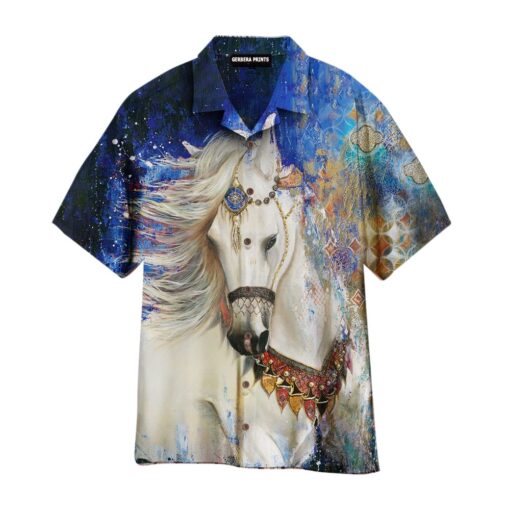 Kentucky Derby White Horse Aloha Hawaiian Shirt