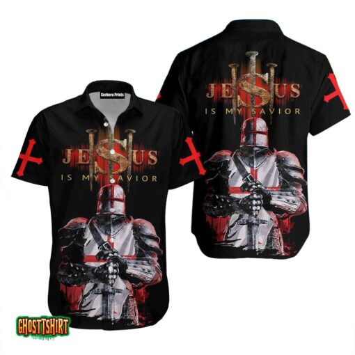 Knights Templar Jesus Black Aloha Hawaiian Shirt