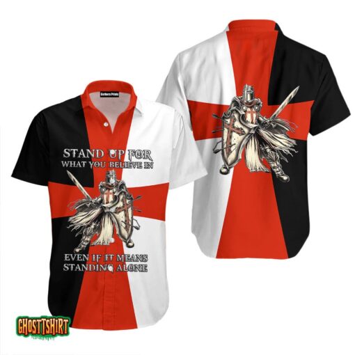 Knights Templar Stand Up For What You Believe In Black White Red Aloha Hawaiian Shirt