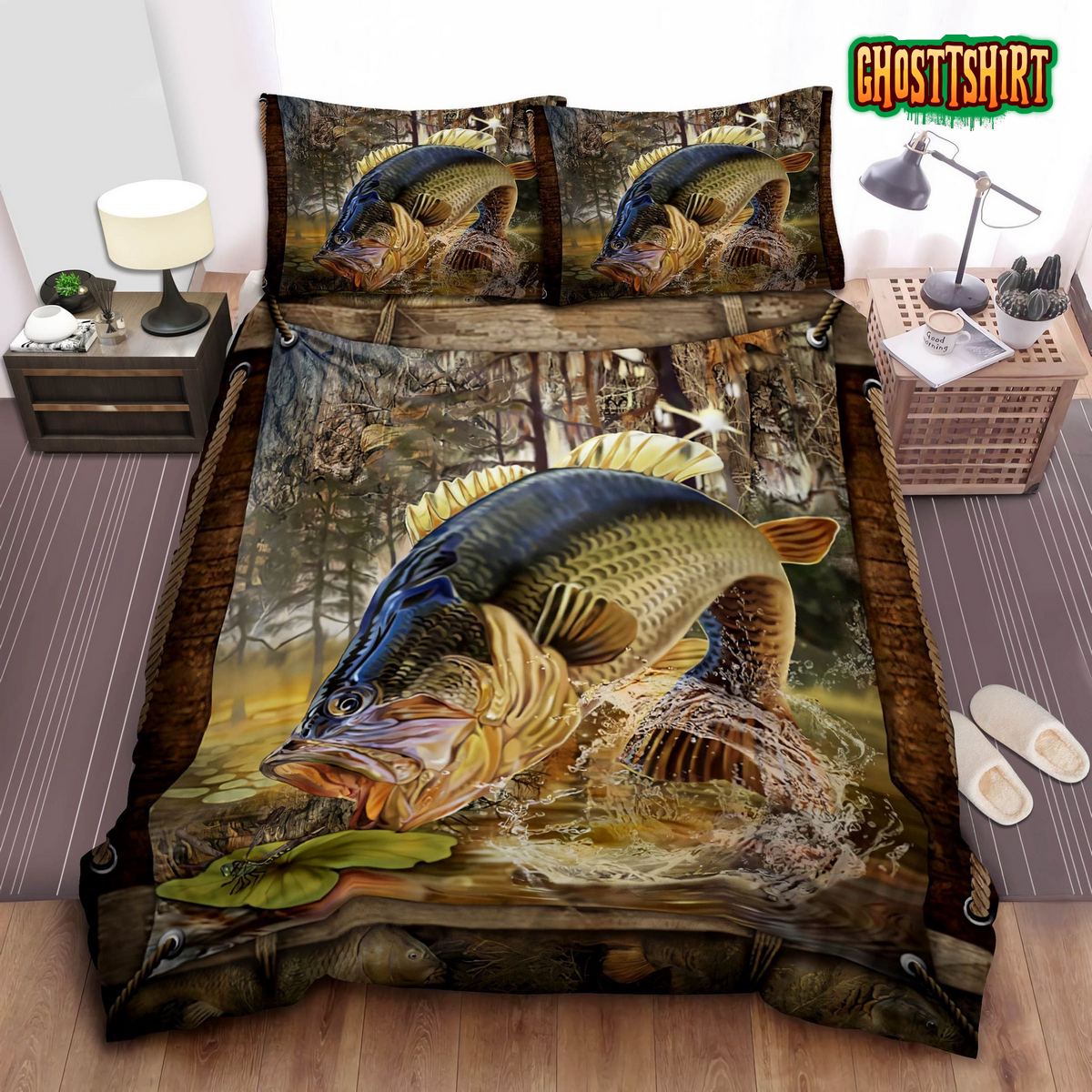 Largemouth Bass Fishing Bed Sheets Duvet Cover Bedding Set