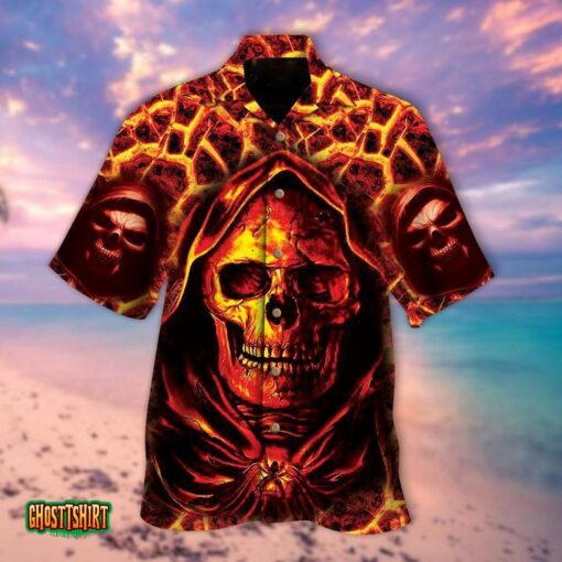 Lava Skull Black And Yellow Aloha Hawaiian Shirt