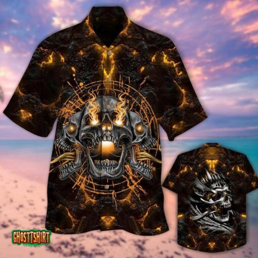 Lava Skull Pattern Black Aloha Hawaii Shirt For Men Women