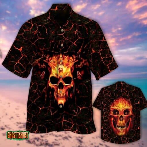 Lava Skull Pattern Black V2 Aloha Hawaii Shirt