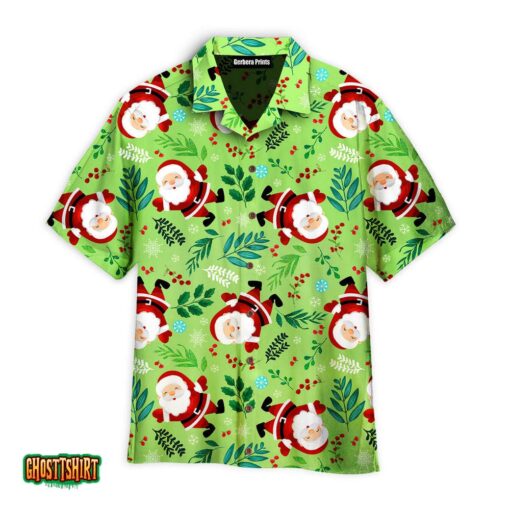Leaves And Santa Claus Green Christmas Funny Santa Pattern Aloha Hawaiian Shirt
