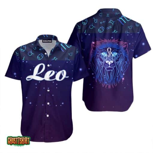 Leo Horoscope Zodiac Blue And Purple Aloha Hawaiian Shirt