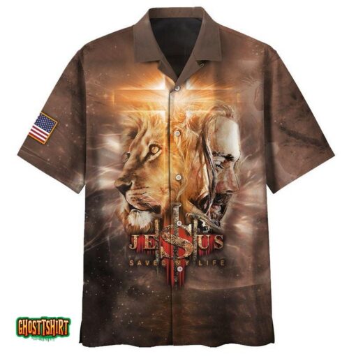 Lion And Jesus Brown Aloha Hawaiian Shirt