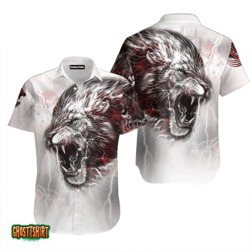 Lion Tattoo Thunder White Aloha Hawaiian Shirt