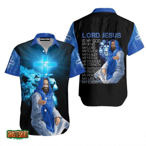 Lord Jesus Is My God Lion Cross Black And Blue Aloha Hawaiian Shirt