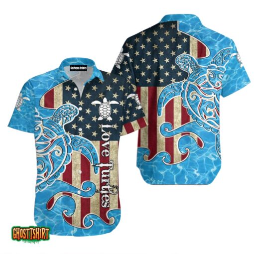 Love Turtles Flag America Aloha Hawaiian Shirt