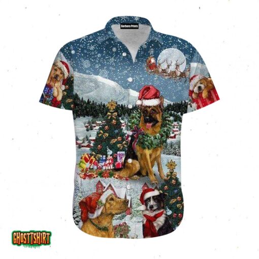 Lovely Dogs Under Christmas Tree Snow Aloha Hawaiian Shirt