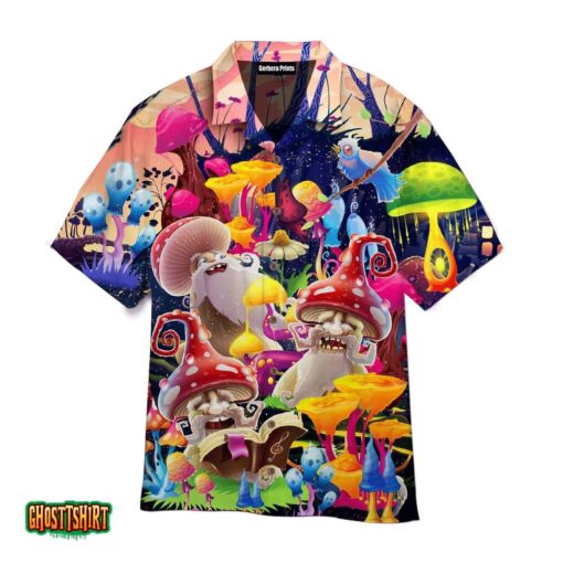 Magic Mushrooms Forest Hippie Colorful Pattern Aloha Hawaiian Shirt