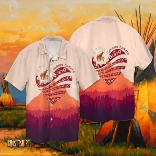Mama Llama Pink Moutain Aloha Hawaiian Shirt