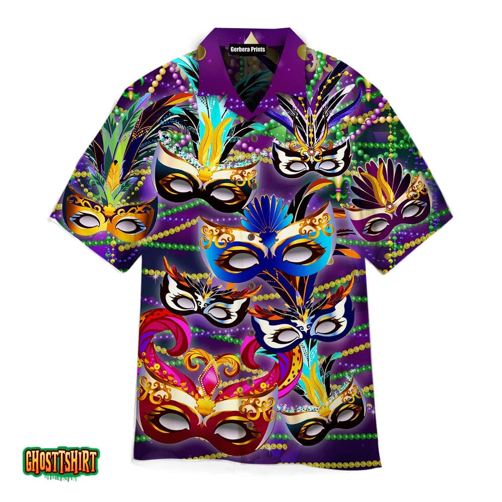 Mardi Gras Im Here For The Masks Purple Aloha Hawaiian Shirt