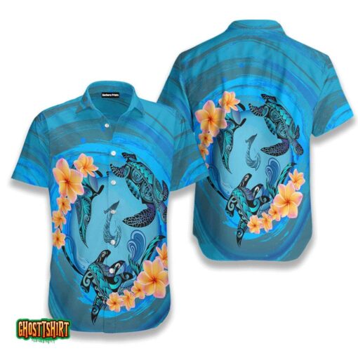 Marquesas Islands Blue Plumeria Animal Tattoo Aloha Hawaiian Shirt