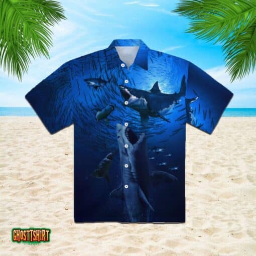 Megalodon Ancient Shark Blue Aloha Hawaiian Shirt