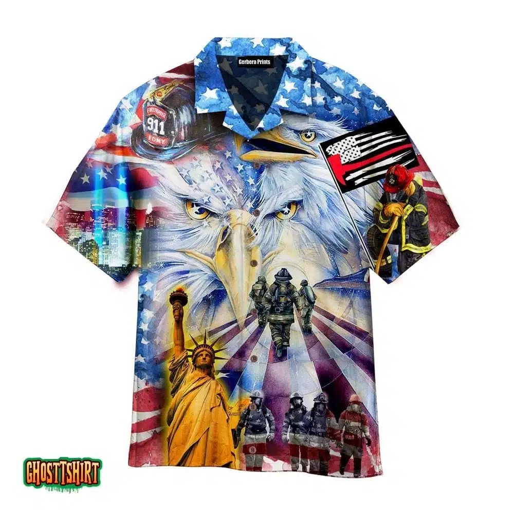 Memorial Day American Patriot Eagle Firefighter Aloha Hawaiian Shirt