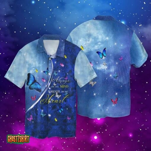 Memorial Day Butterfly Always In My Heart Blue Aloha Hawaiian Shirt