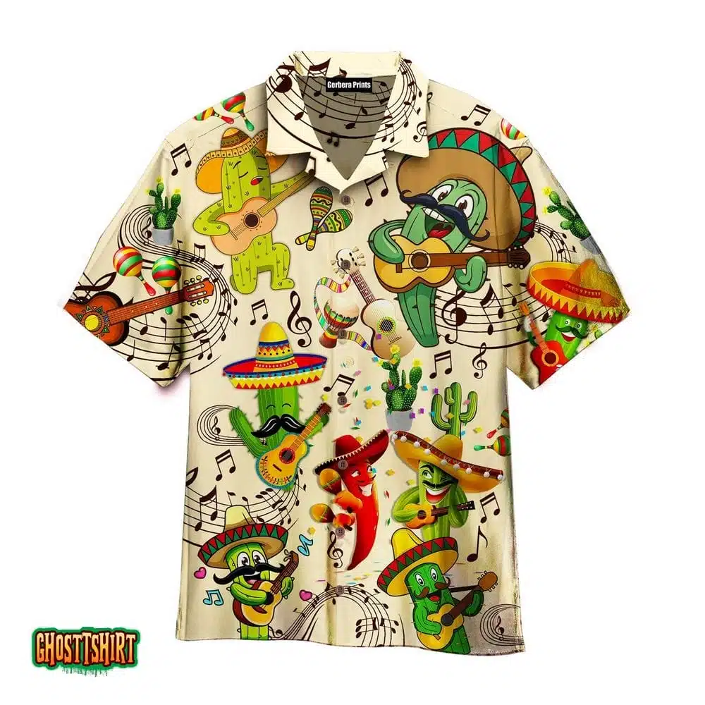 Men’s Cactus Guitar Mexico Vintage Authentic Aloha Hawaiian Shirt