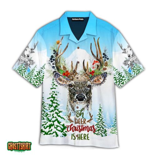 Merry Christmas With Deer White And Blue Aloha Hawaiian Shirt