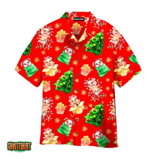 Merry Pigmas Merry Christmas Pattern Red Aloha Hawaiian Shirt