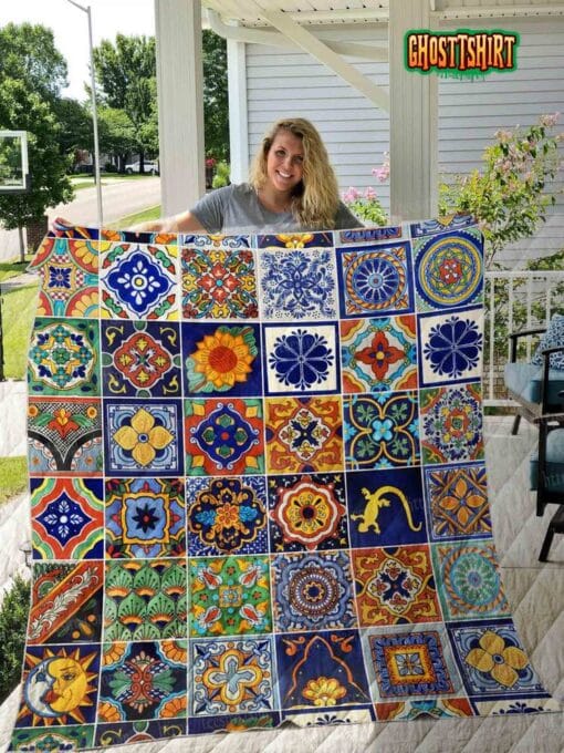Mexican Talavera Tiles Quilt Blanket