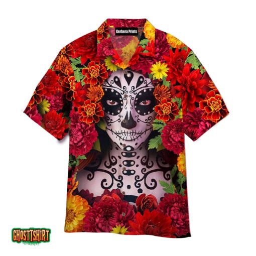 Mexico Day Of The Dead Skeleton Flowers Pattern Aloha Hawaiian Shirt