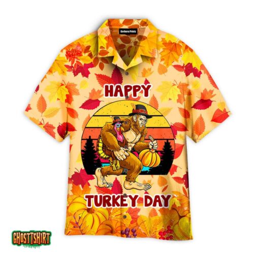 Monkey Thanksgiving Bigfoot With Pumpkin And Turkey Yellow And Orange Aloha Hawaiian Shirt