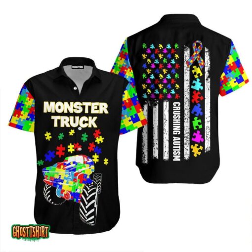 Monster Truck Crushing Autism Aloha Hawaiian Shirt