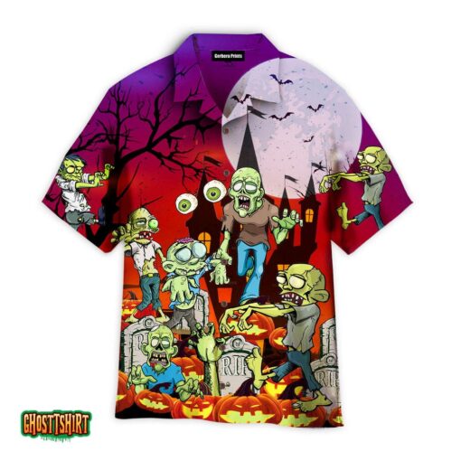 Moon Zombies Just Wanna Have Fun Red And Green Aloha Hawaiian Shirt