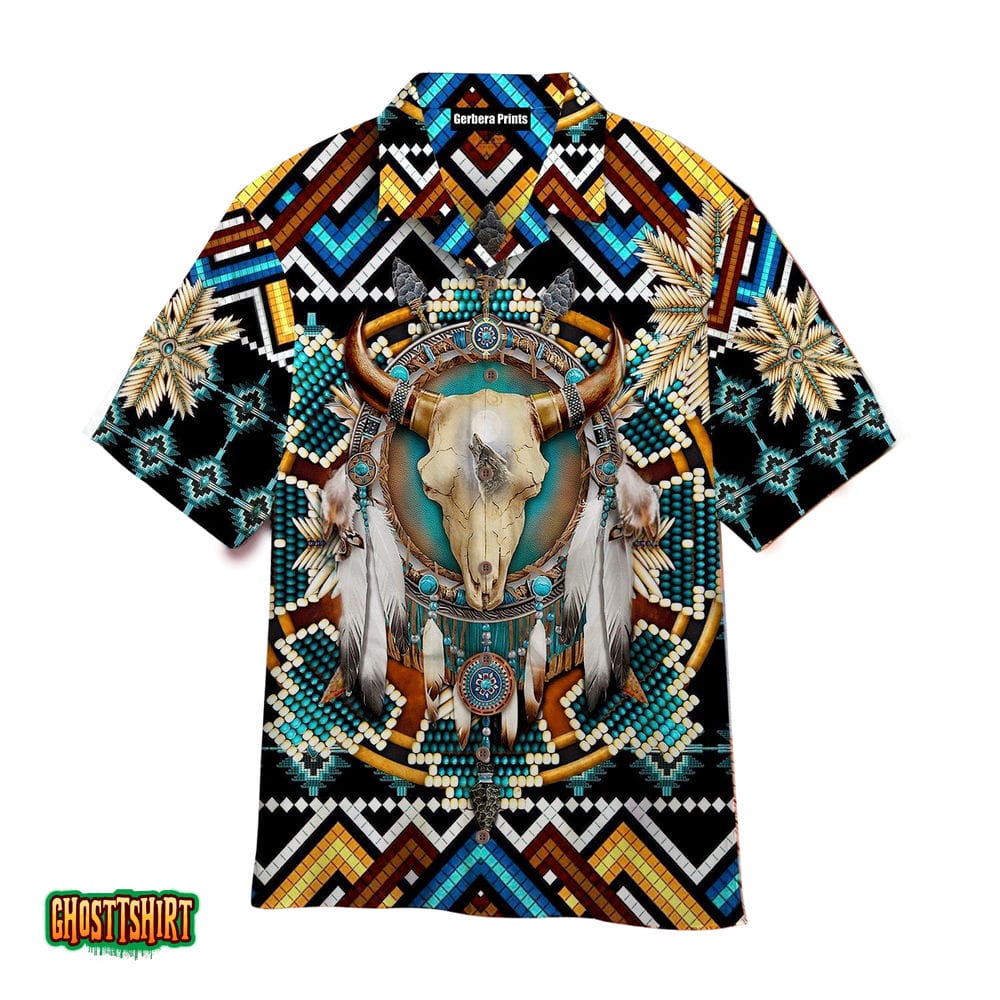 Native American Buffalo Blue Aloha Hawaiian Shirt